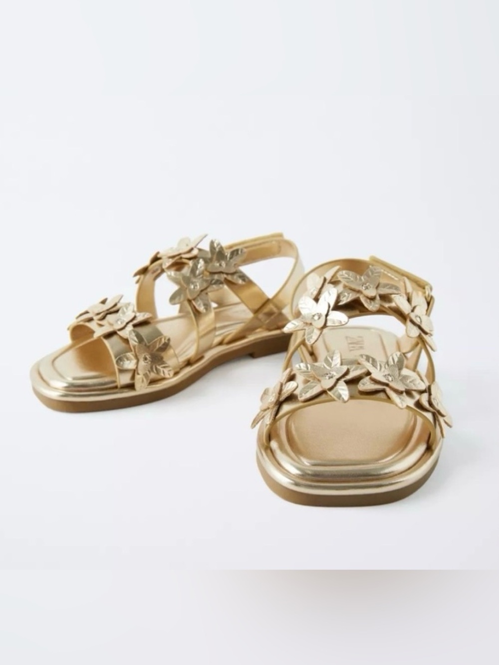 Zara Girls Metallic Gold Floral Strap Sandals sz 6.5 toddler